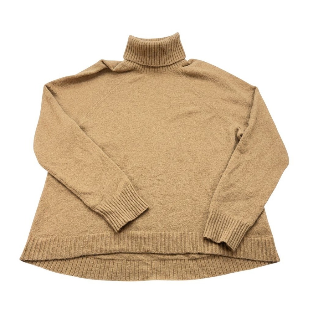 J.Crew Women's Turtleneck Sweater Wool Alpaca Blend Tan XL Raglan Ribbed